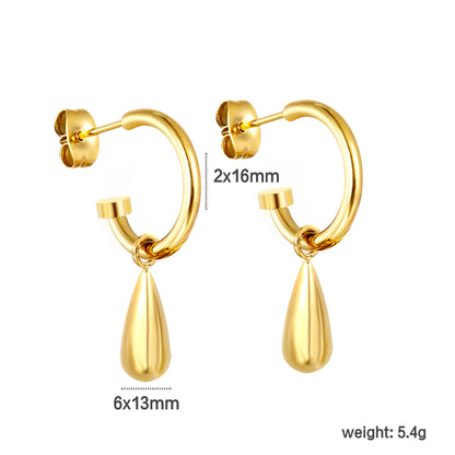 Wholesale Stainless Steel Elegant C-Shaped Teardrop Earrings