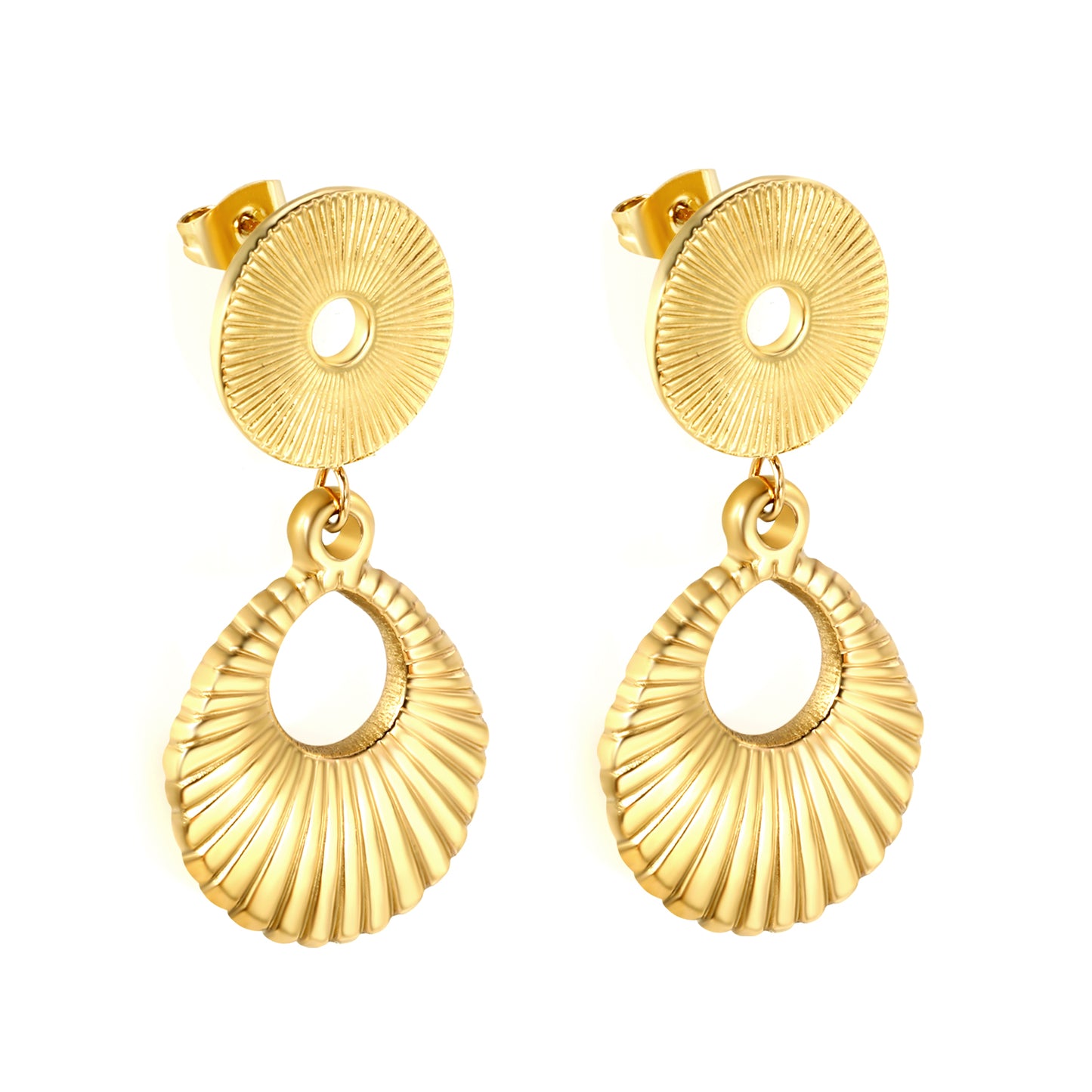 Wholesale Stainless Steel Textured Circle + Teardrop Hoop Earrings Natural Beauty