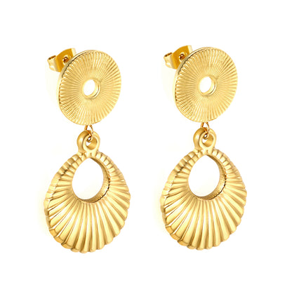 Wholesale Stainless Steel Textured Circle + Teardrop Hoop Earrings Natural Beauty