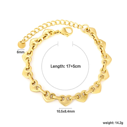 Wholesale Waterproof PVD Gold Linked Heart Charm Bracelet