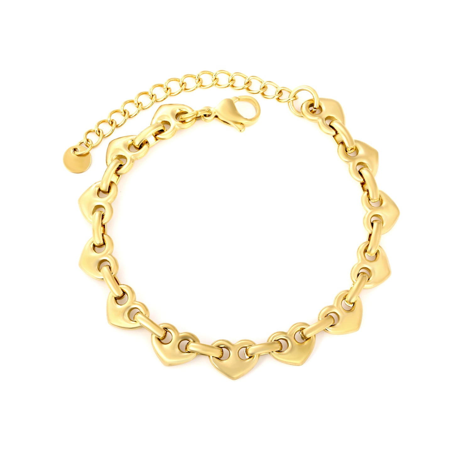 Wholesale Waterproof PVD Gold Linked Heart Charm Bracelet