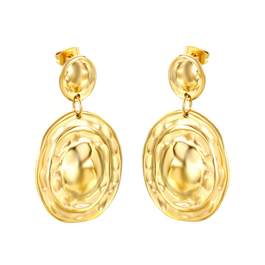 Wholesale Stainless Steel Small Oval + Large Oval with Textured Convex Earrings Classic Style