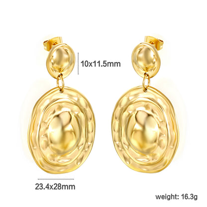 Wholesale Stainless Steel Small Oval + Large Oval with Textured Convex Earrings Classic Style