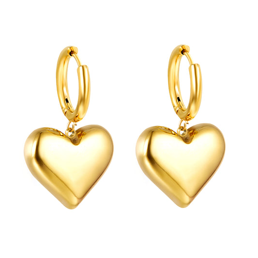 Wholesale Stainless Steel Minimalist Style Circle + Hollow Heart Earrings