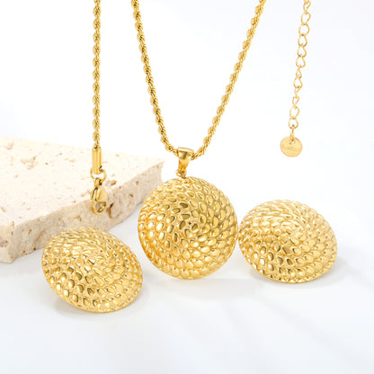 Stainless Steel Gold Round Thread Set & Twisted Chain + Round Pendant Jewelry Supplier