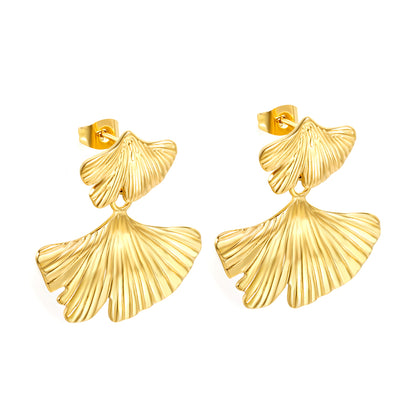 Wholesale Stainless Steel Small Scallop + Large Scallop with Textured Face Earrings