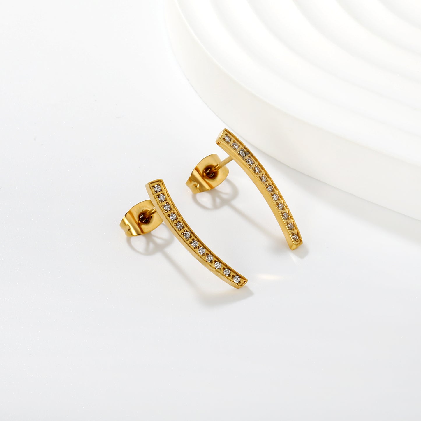 Wholesale Waterproof PVD Gold CNC Pave Diamond Stud Earrings