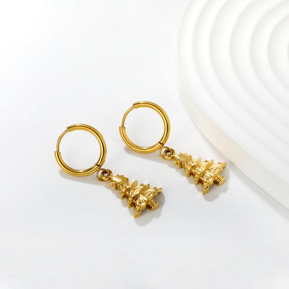 Bulk Waterproof PVD Gold Christmas Tree Charm Hoop Earrings