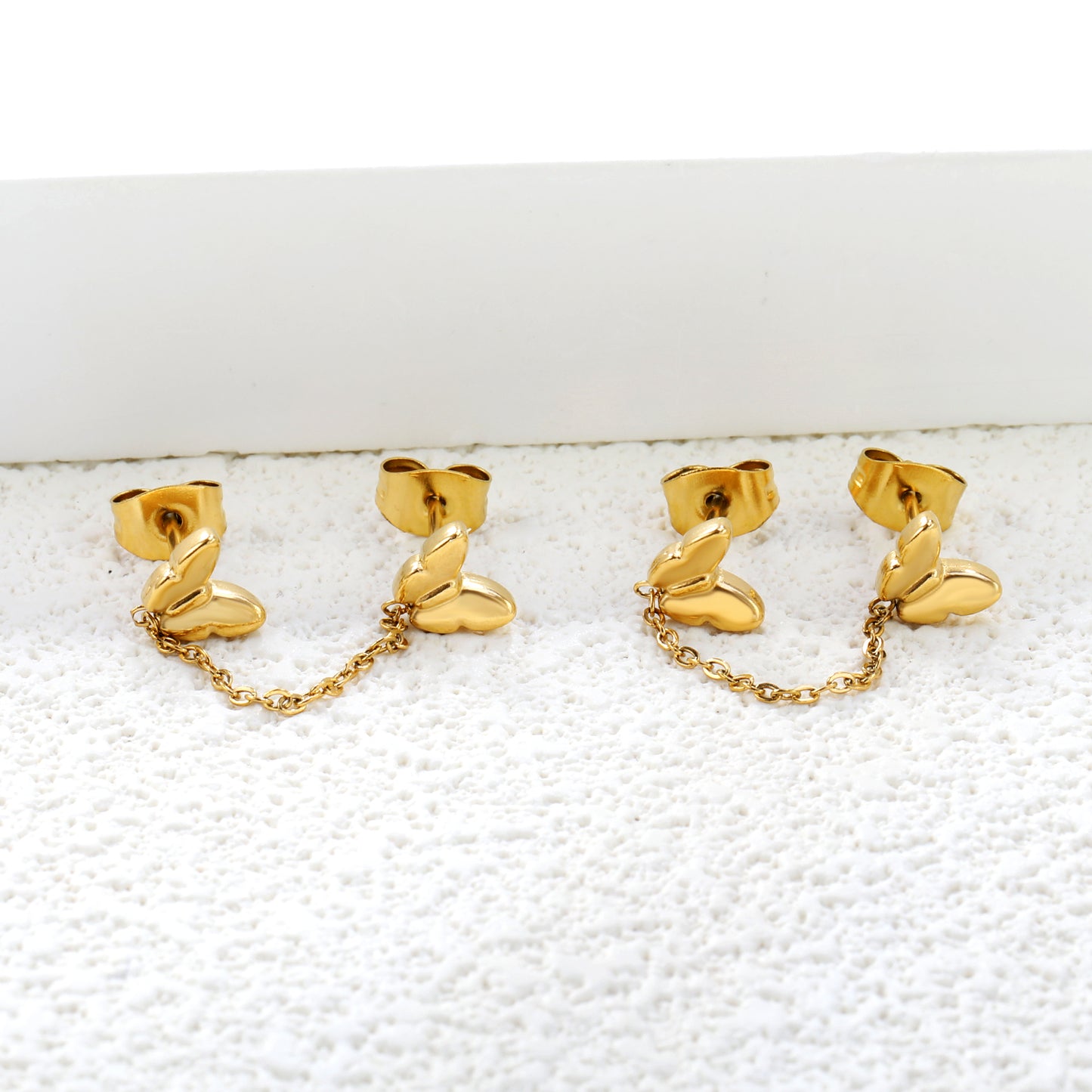 Gold Butterfly + Cross Chain Stud Earrings Jewelry Suppliers