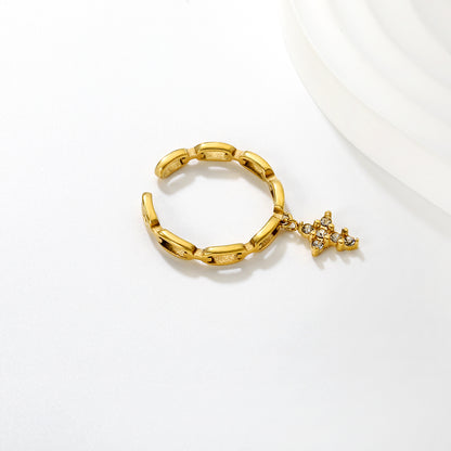 Wholesale Waterproof PVD Open Ring with Pave CZ Dangling Pendants (4 Styles)