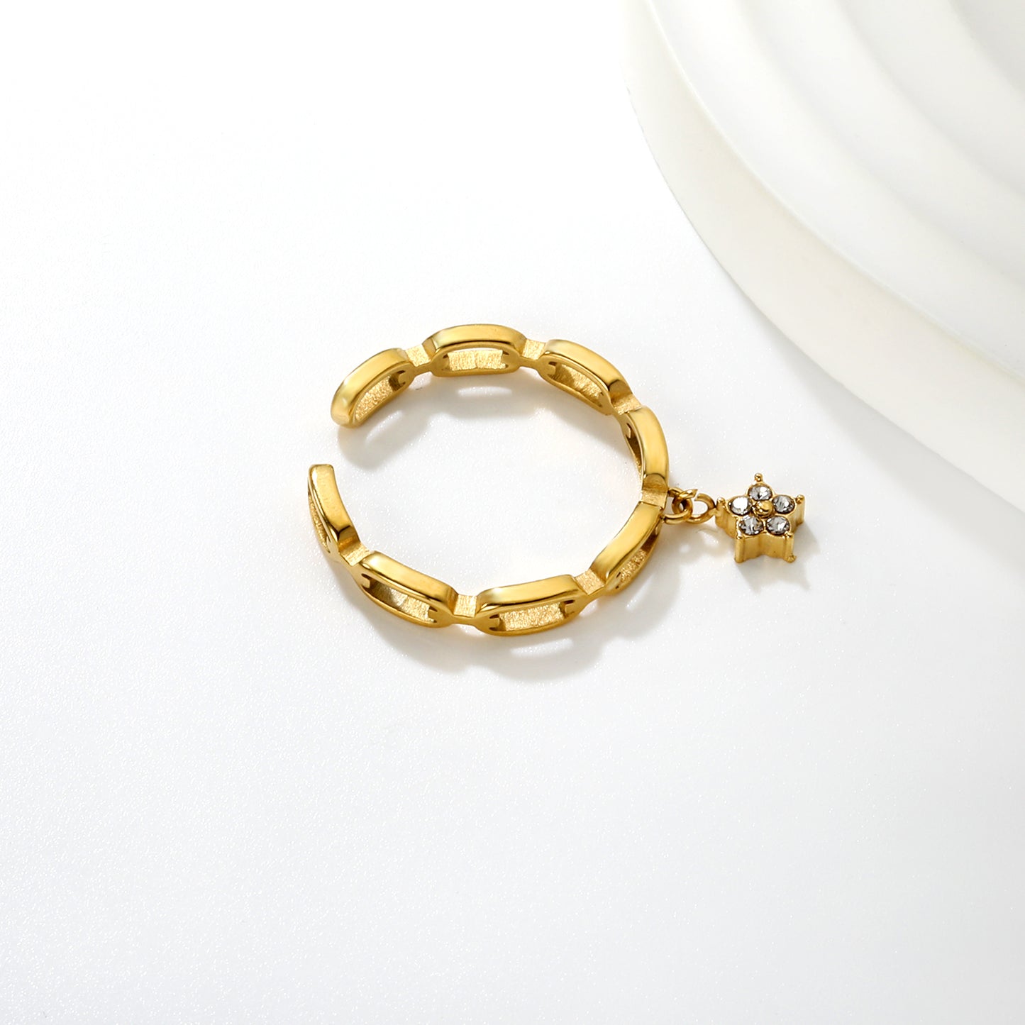 Wholesale Waterproof PVD Open Ring with Pave CZ Dangling Pendants (4 Styles)
