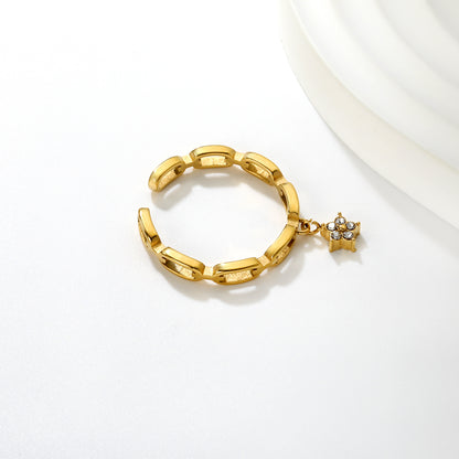 Wholesale Waterproof PVD Open Ring with Pave CZ Dangling Pendants (4 Styles)