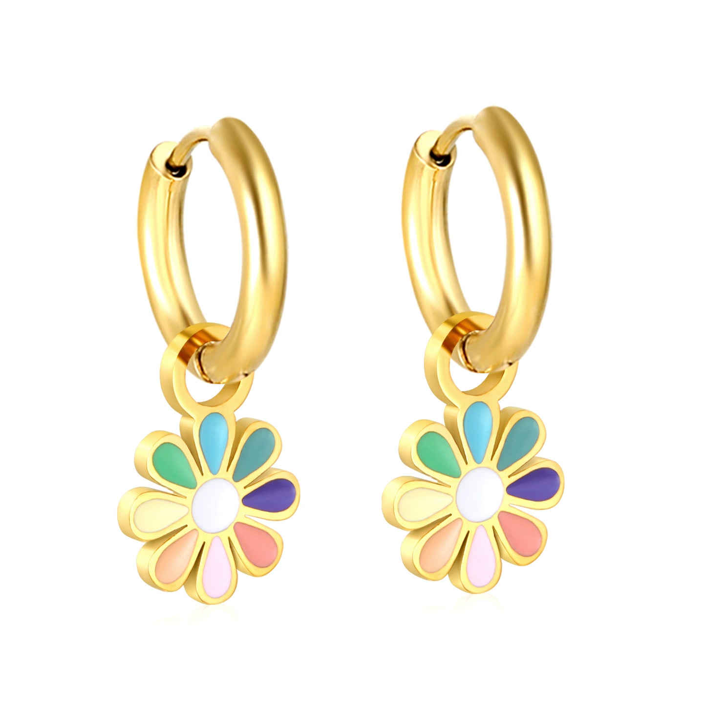 Wholesale Delightful Gold Hoop Earrings with Colorful Floral Ornament