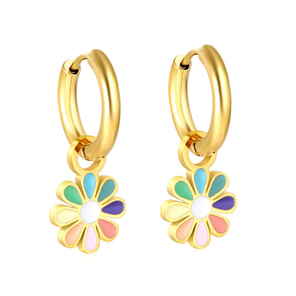 Wholesale Delightful Gold Hoop Earrings with Colorful Floral Ornament