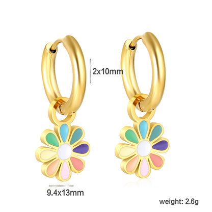 Wholesale Delightful Gold Hoop Earrings with Colorful Floral Ornament