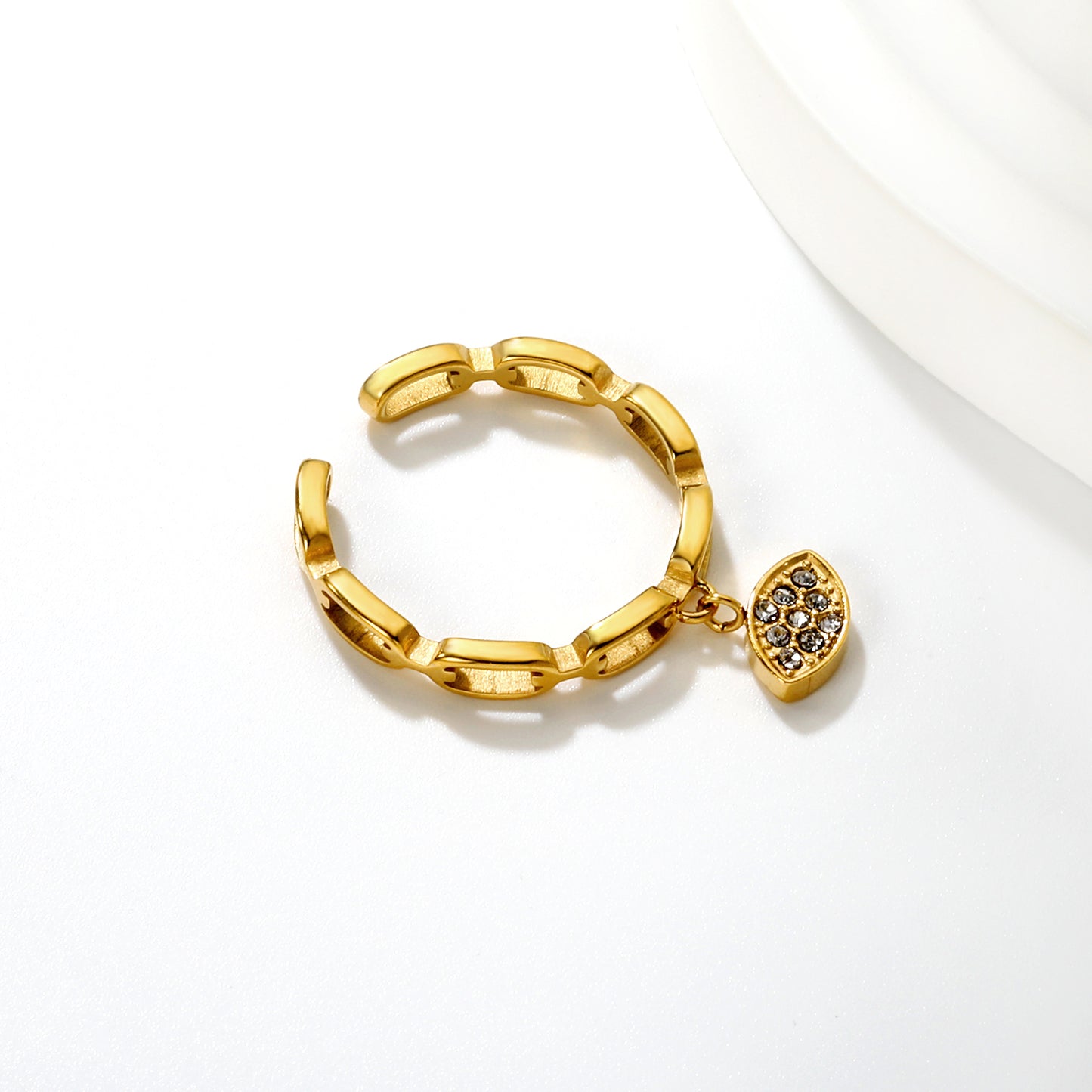 Wholesale Waterproof PVD Open Ring with Pave CZ Dangling Pendants (4 Styles)