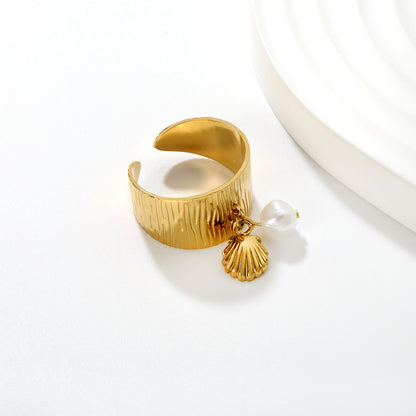 Wholesale Waterproof PVD Irregular Pearl Open Ring with Charm (Heart/Butterfly)