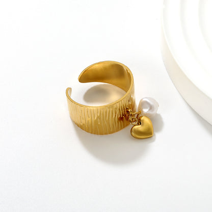 Wholesale Waterproof PVD Irregular Pearl Open Ring with Charm (Heart/Butterfly)