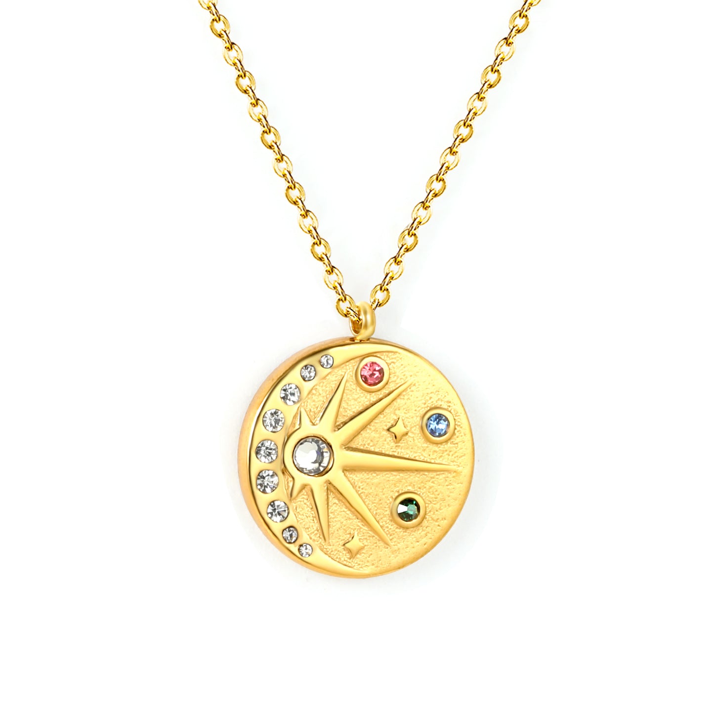 Wholesale 18K Gold Plated Sunburst Multi-Gemstone Necklace Colorful Diamonds Festival Luxury