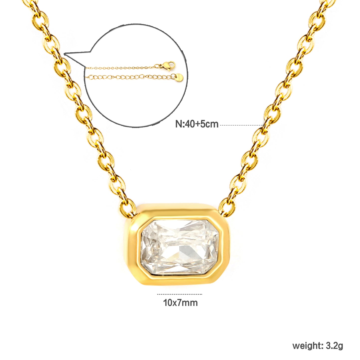 Wholesale 18K Gold Plated Square Gemstone Necklace Multi-Color Options Precision Cut Pendant Festival Luxury