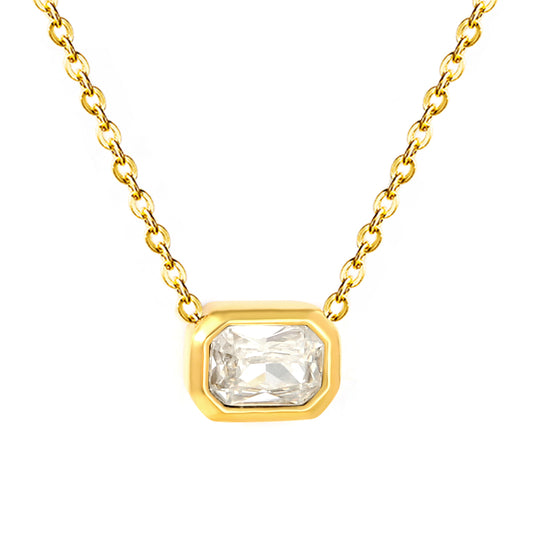 Wholesale 18K Gold Plated Square Gemstone Necklace Multi-Color Options Precision Cut Pendant Festival Luxury