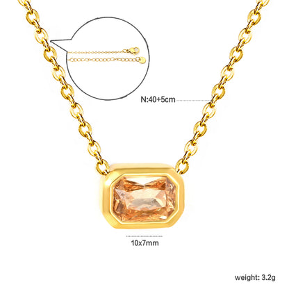 Wholesale 18K Gold Plated Square Gemstone Necklace Multi-Color Options Precision Cut Pendant Festival Luxury