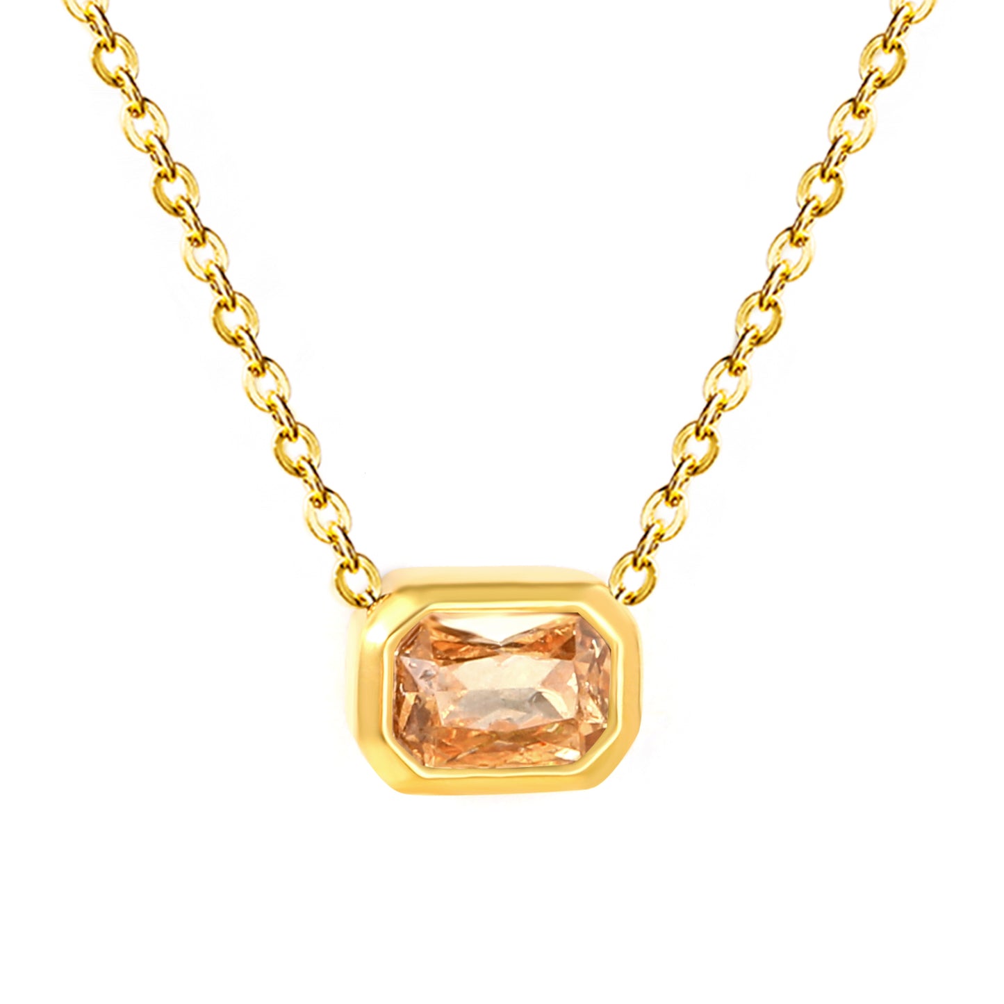 Wholesale 18K Gold Plated Square Gemstone Necklace Multi-Color Options Precision Cut Pendant Festival Luxury