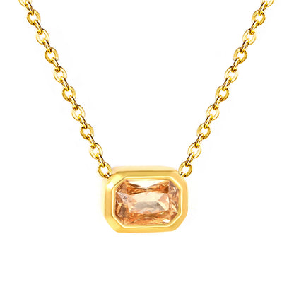 Wholesale 18K Gold Plated Square Gemstone Necklace Multi-Color Options Precision Cut Pendant Festival Luxury