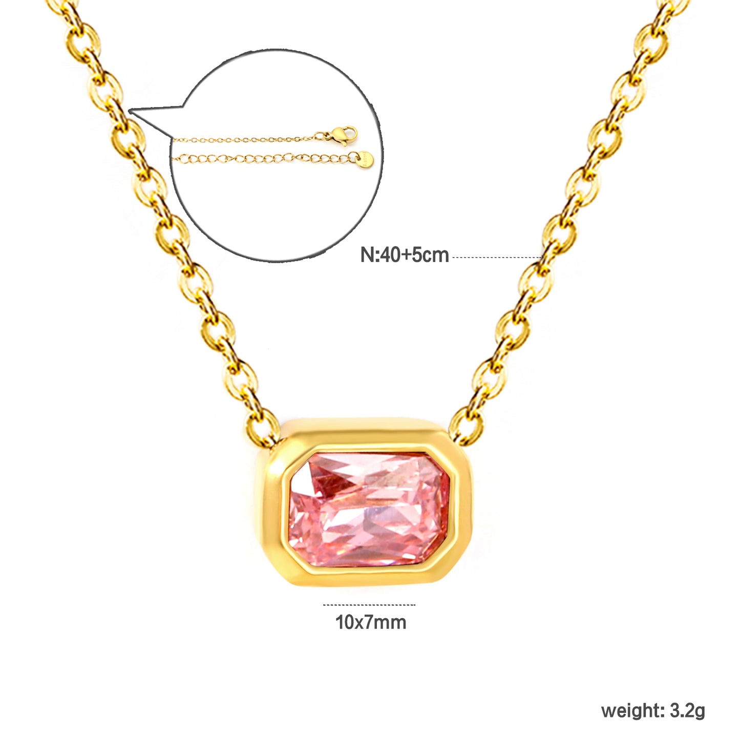 Wholesale 18K Gold Plated Square Gemstone Necklace Multi-Color Options Precision Cut Pendant Festival Luxury