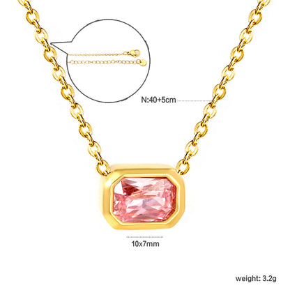 Wholesale 18K Gold Plated Square Gemstone Necklace Multi-Color Options Precision Cut Pendant Festival Luxury