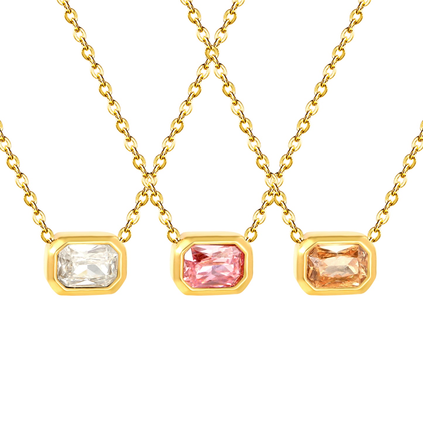 Wholesale 18K Gold Plated Square Gemstone Necklace Multi-Color Options Precision Cut Pendant Festival Luxury