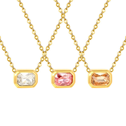Wholesale 18K Gold Plated Square Gemstone Necklace Multi-Color Options Precision Cut Pendant Festival Luxury