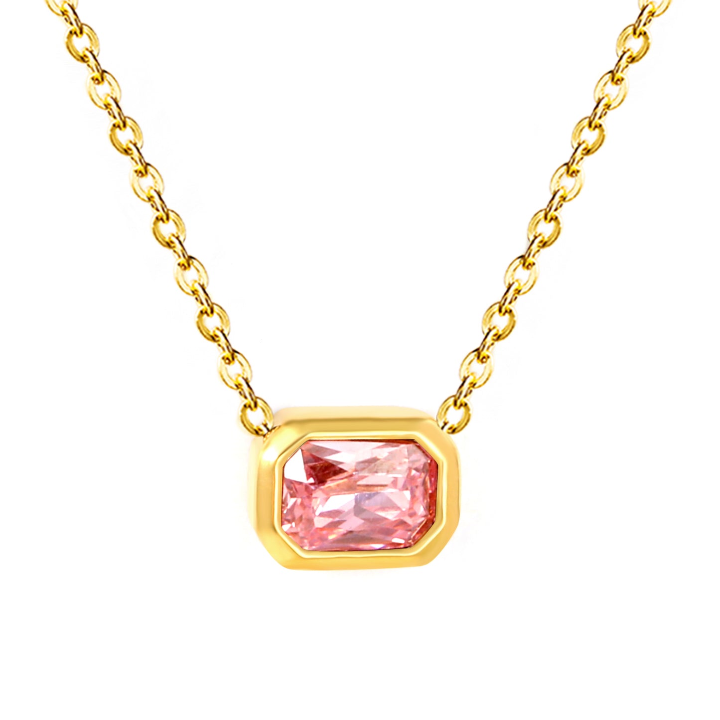 Wholesale 18K Gold Plated Square Gemstone Necklace Multi-Color Options Precision Cut Pendant Festival Luxury