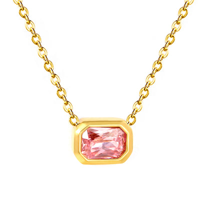 Wholesale 18K Gold Plated Square Gemstone Necklace Multi-Color Options Precision Cut Pendant Festival Luxury