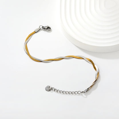 Wholesale Waterproof PVD Two-Tone Double Weave Blade Chain Bracelet
