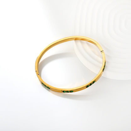 Wholesale Waterproof PVD Gold French CNC Emerald Bangle Bracelet