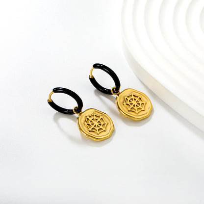Wholesale Waterproof PVD Gold Halloween Spider Web Hoop Earrings