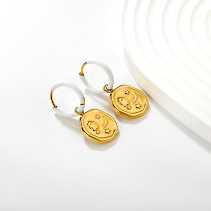 Wholesale Waterproof PVD Gold White Enamel Halloween Earrings