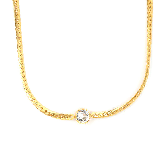 Wholesale 18K Gold Plated Tank Chain Necklace Solitaire Diamond Pendant Industrial Vintage