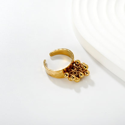 Wholesale Waterproof PVD Gold French Tassel Bead Open Ring 9.4mm