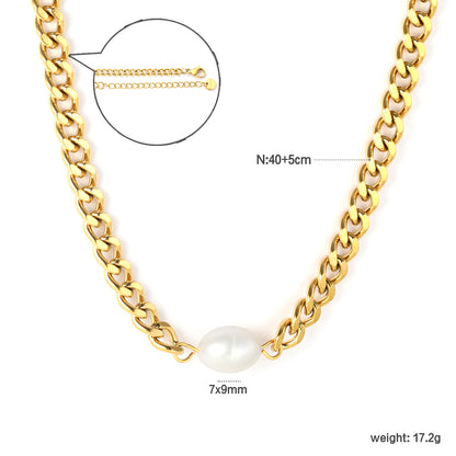 Wholesale 18K Gold Plated Cuban Chain Pearl Pendant Necklace Industrial Soft Contrast Luxury
