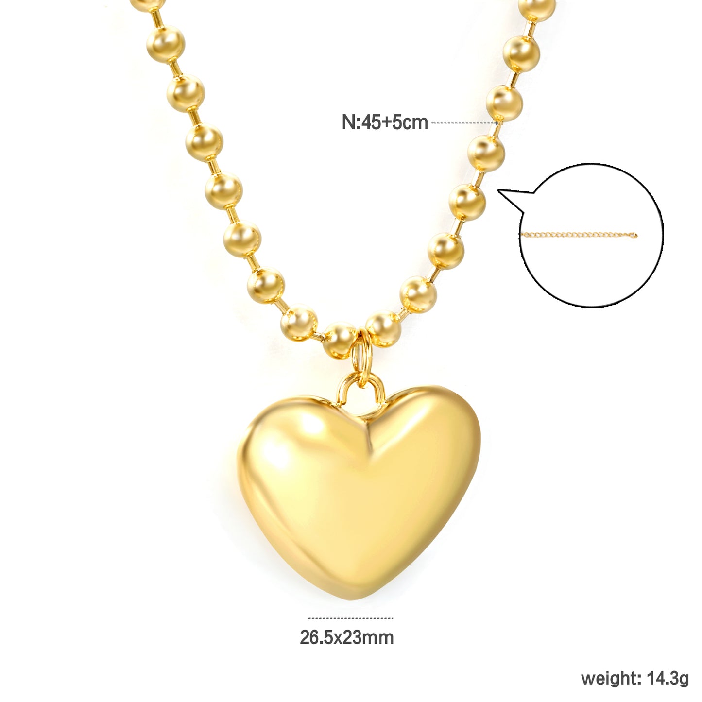 Bulk Stainless Steel Gold Heart Pendant Necklace Sweet Style