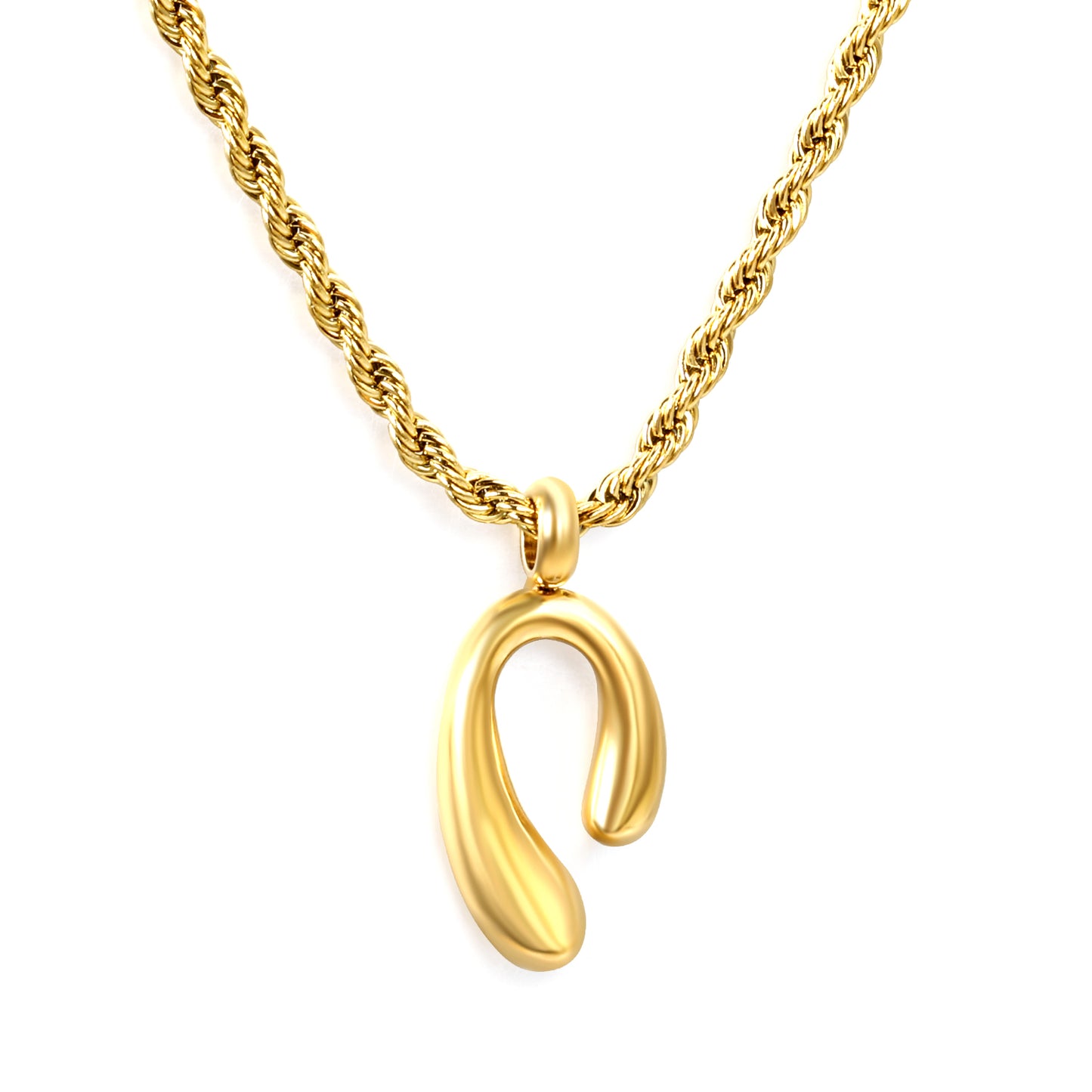 Wholesale stainless steel long and short n shape pendant necklace twist chain