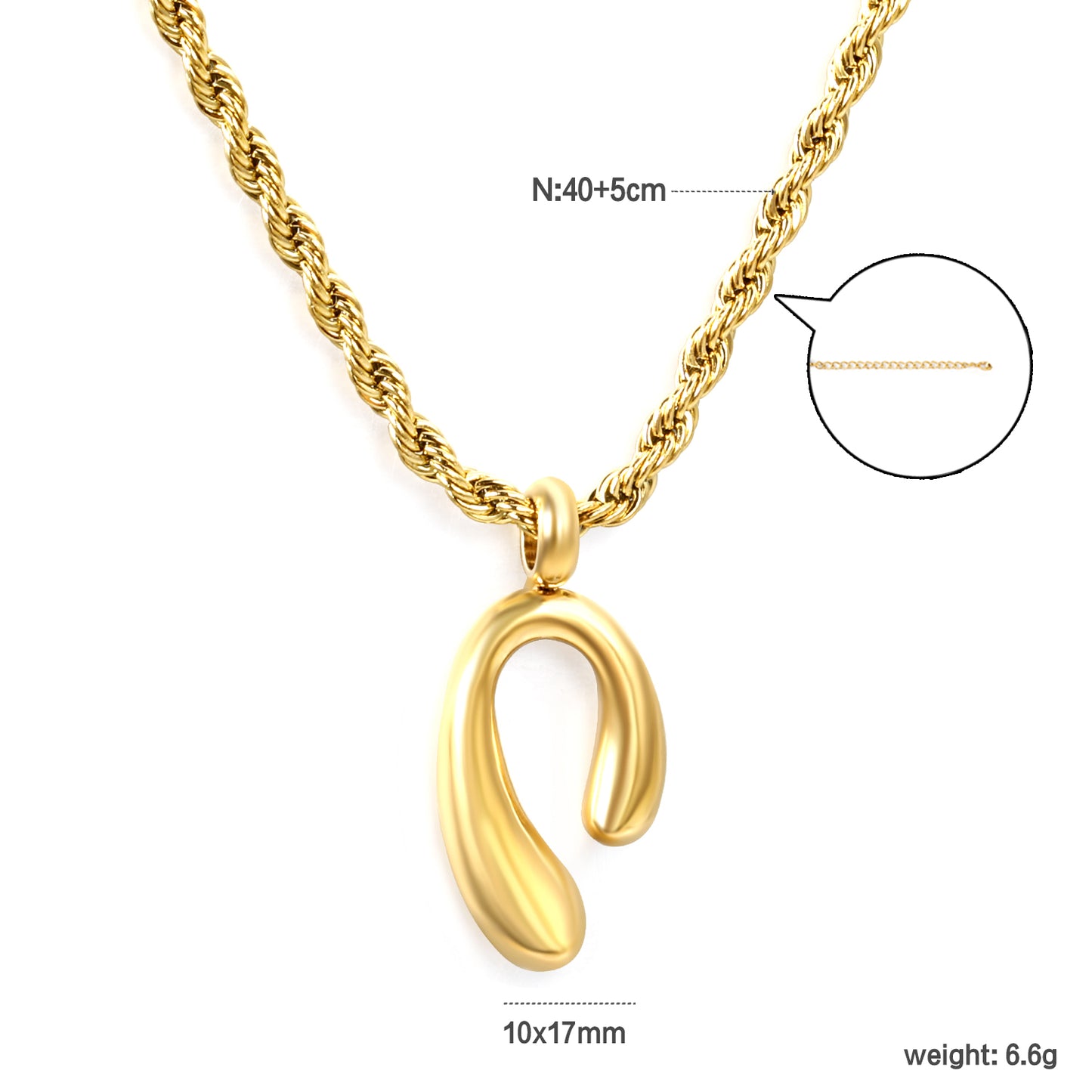 Wholesale stainless steel long and short n shape pendant necklace twist chain