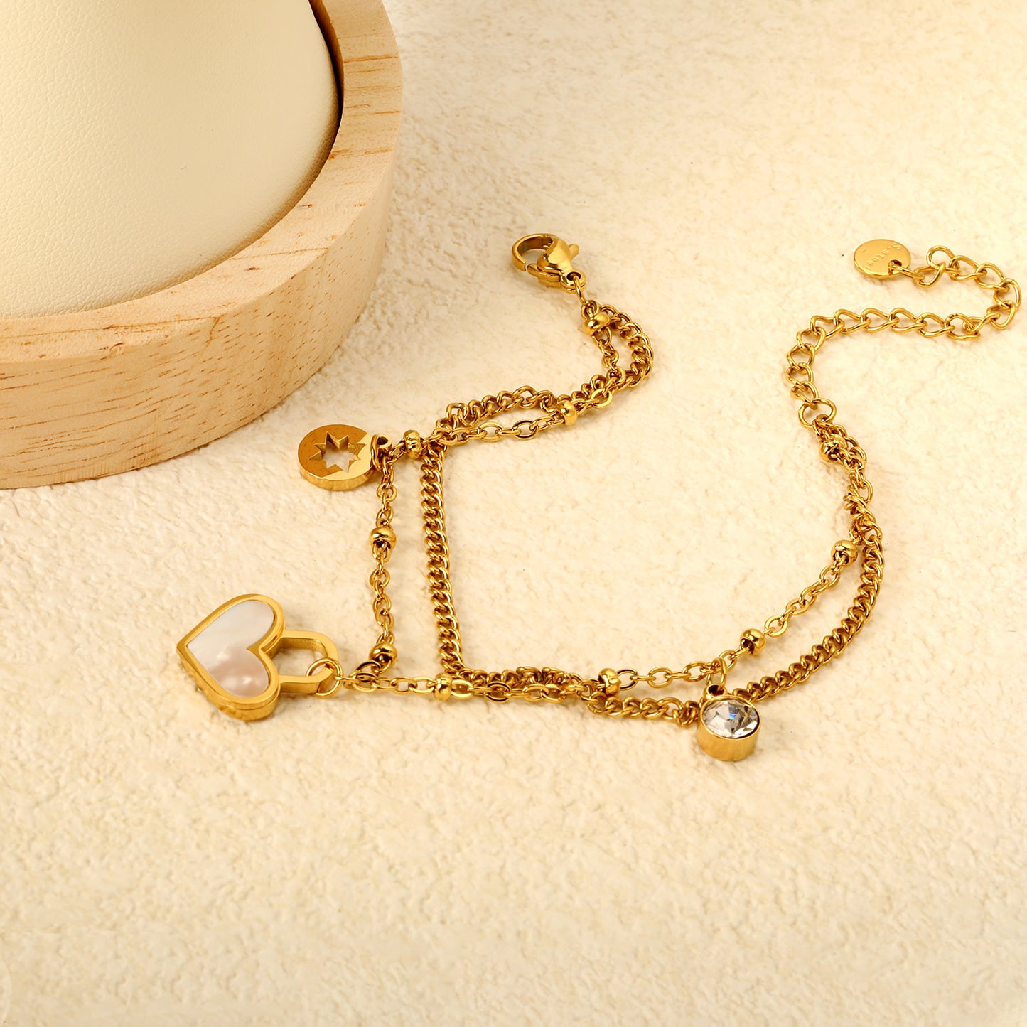 Multi-Element Layered PVD Gold Star & Shell Double Bracelet
