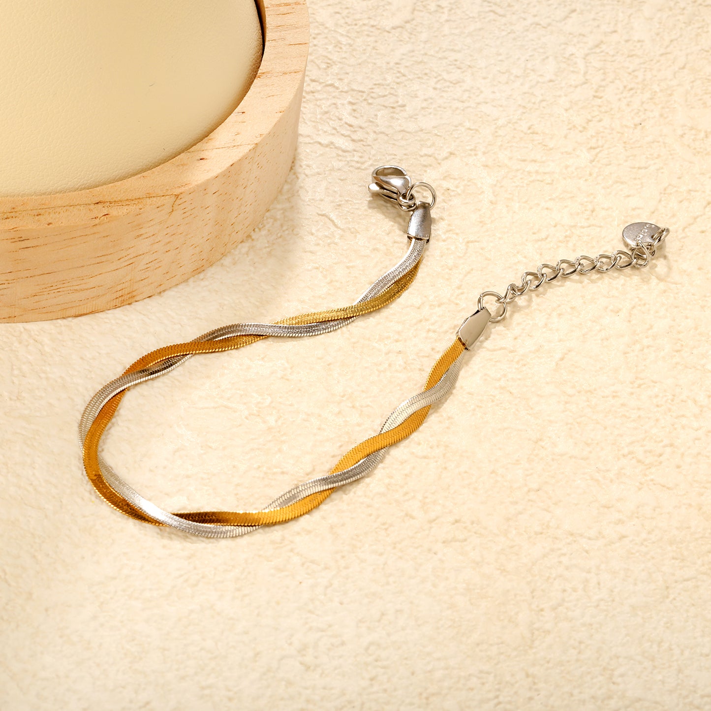 Wholesale Waterproof PVD Two-Tone Double Weave Blade Chain Bracelet