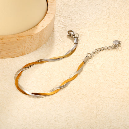 Wholesale Waterproof PVD Two-Tone Double Weave Blade Chain Bracelet