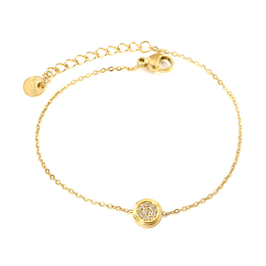 Wholesale 18K Gold Plated Circle Diamond Bracelet Precision Halo Setting Delicate Chain Minimalist Luxury
