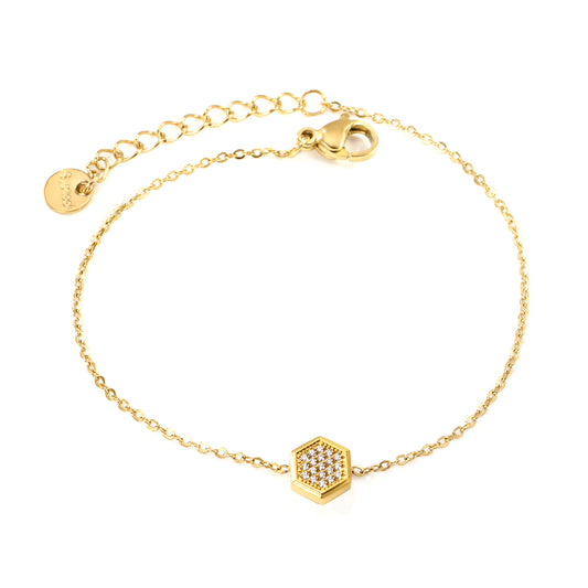 Wholesale 18K Gold Plated Hexagon Diamond Bracelet Honeycomb Setting Delicate Chain Futuristic Geometry