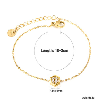 Wholesale 18K Gold Plated Hexagon Diamond Bracelet Honeycomb Setting Delicate Chain Futuristic Geometry